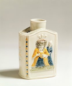Boîte à thé Prattware, décorée de caricatures de modes féminines, vers 1790-1800